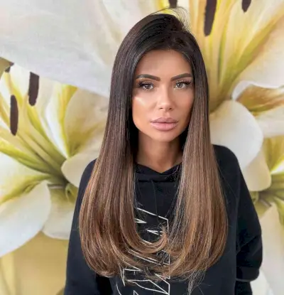 Brunette Balayage with a Deep Side Part for Long Straight Hair