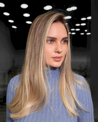 natural blended balayage on long straight hair