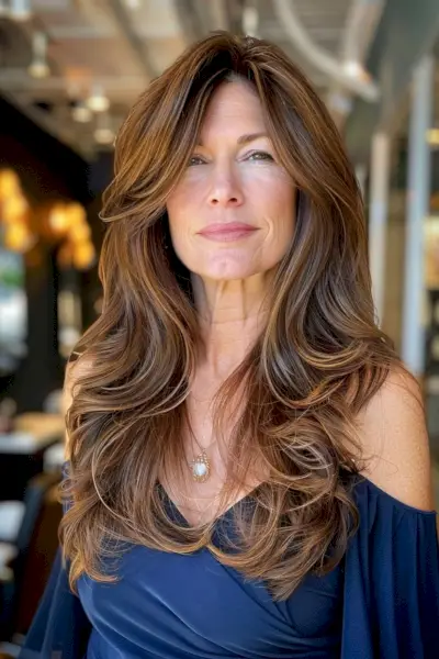 longer step cut with curled ends for straight hair with layers