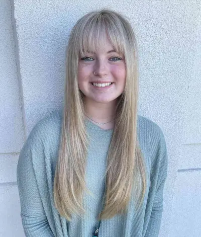 Super Sleek Hair with Longer Bangs for Round Faces