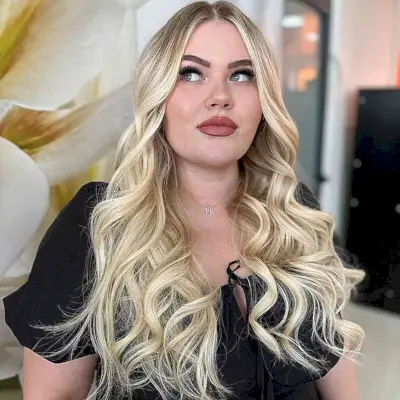 Long Barbie Blonde Balayage Hair for Round Faces 