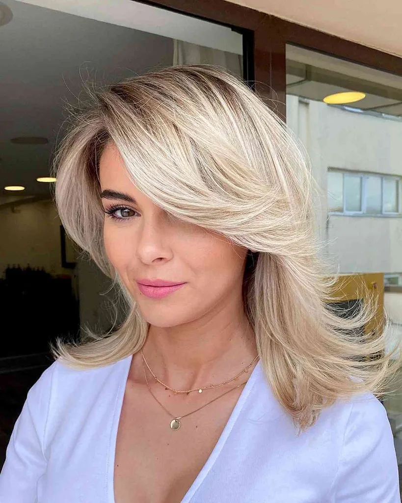 Capas de plumas rubias con un golpe lateral en picada' title=