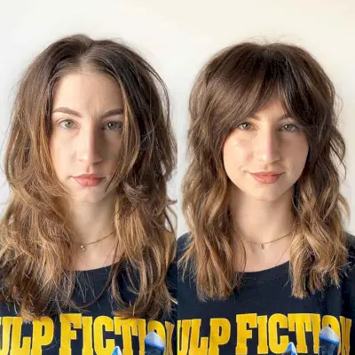 Curtain Bangs with Beach Waves