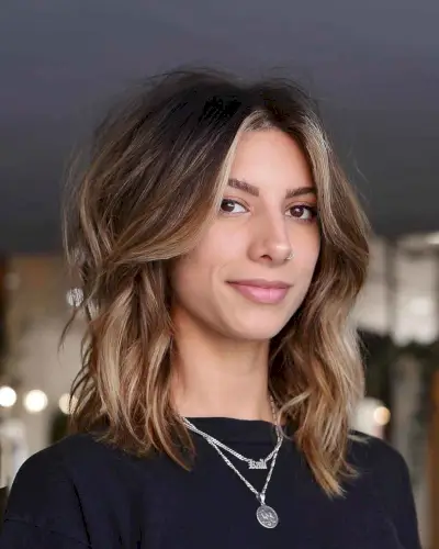 Long Curtain Bangs on a Textured Shag