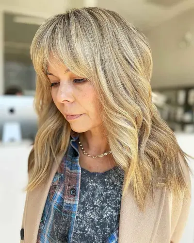 Curtain Bangs on Mid-Length Wavy Hair
