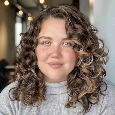 Stunning medium-length curly hairstyle for round face shapes