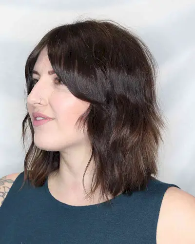 Messy Textured Shoulder-Length Bob for Round Face Shapes