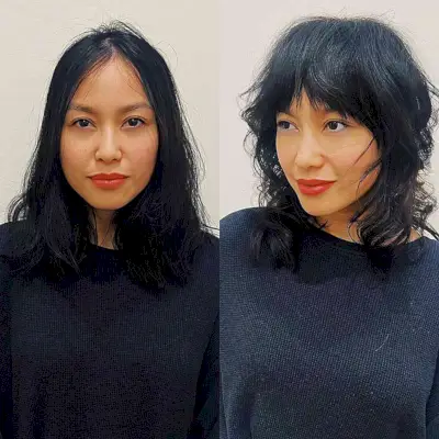 Medium Face-Framing Edgy Shag with Fringe for fine hair women with full cheeks