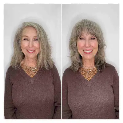Medium Shag with Brow-Length Bangs for Women Over 60