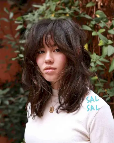 Medium Layered Shaggy Cut with a Face Frame and Bangs