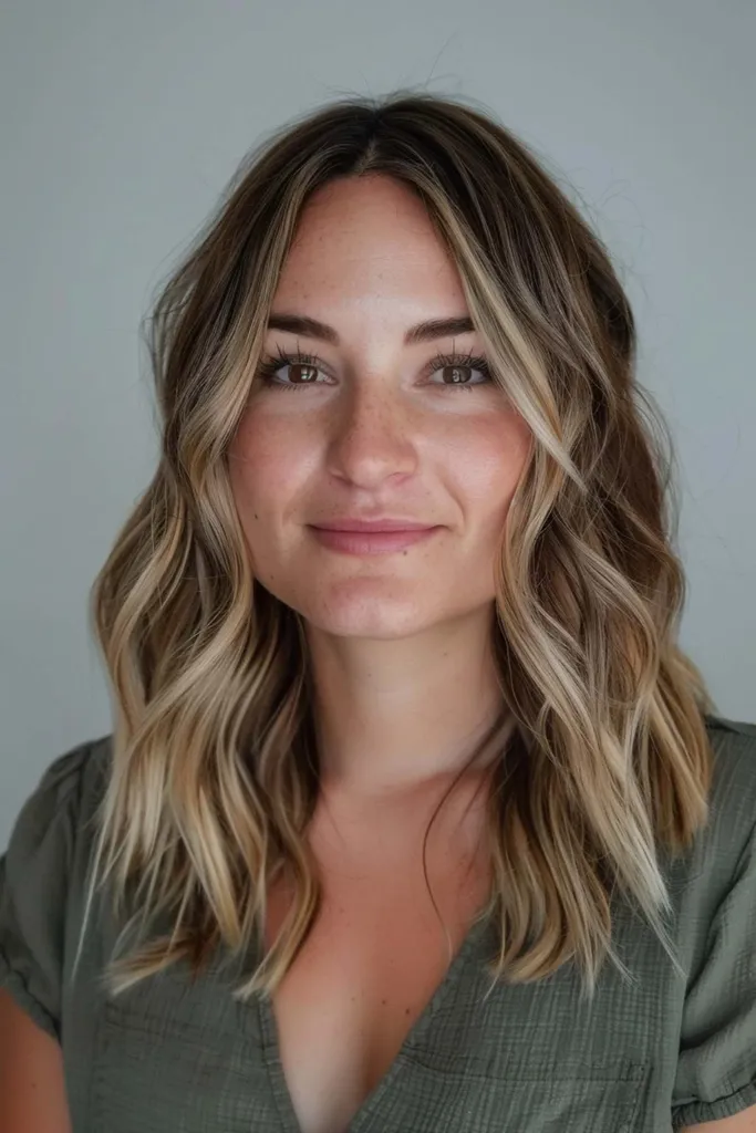 Coupe de cheveux moyenne texturée avec des couches de cadrage du visage améliorant les vagues naturelles et les traits du visage' title=