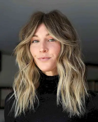 Medium Soft Blonde Shag with Choppy Tips for fine haired ladies with an oval face