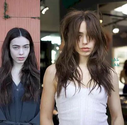 Gorgeous Layered Mid-Length Chop with Long Bangs and choppy ends