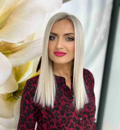 Very Sleek Blonde Medium Hair with Choppy Ends