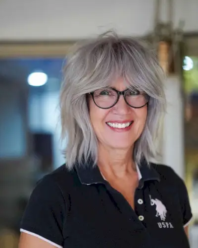 Collarbone-Length Shaggy Layers for Women Over 60