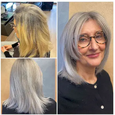 Silver Choppy Face-Framing Layered Bob