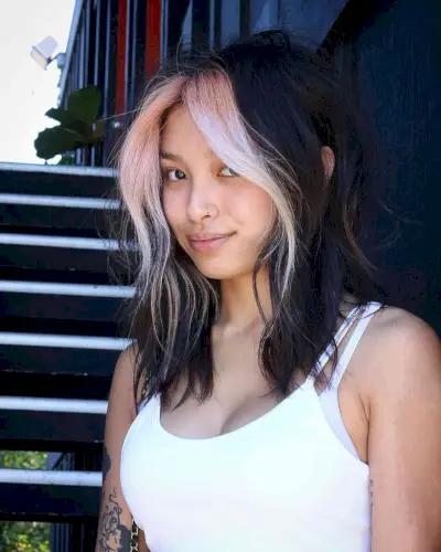 Jet Black Medium Cut with a Bright Money Piece for Thick Hair