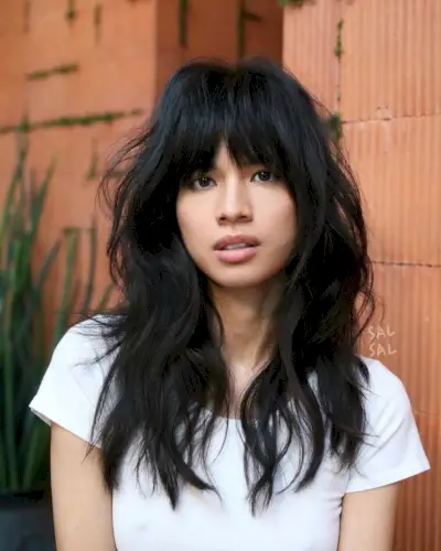 Voluminous Thick Shag Haircut with Bangs