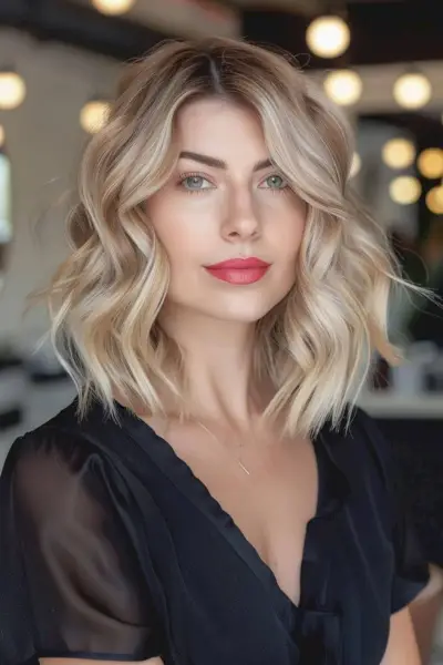 Mid-length swoopy face-framing layers