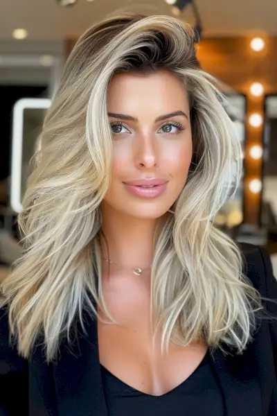 Medium Hairstyle With thick hair and Deep Side Part
