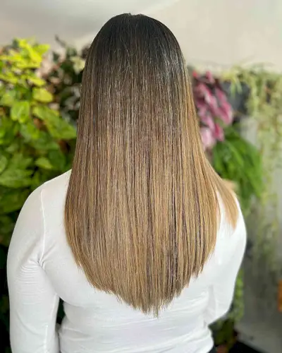 Stunning Thick V-Cut Shape for Medium-Length Hair