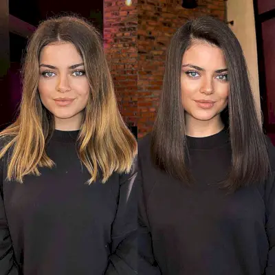 Medium Sleek Side-Parted Thick Hairstyle for women with heart faces and blunt ends