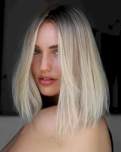 Platinum Blonde Shadow Root Shoulder Lengths