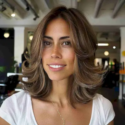 Shoulder-length layered lob cut for thick hair