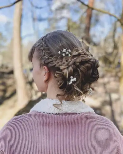 Adorable Medium-Length Braided Updo for Prom