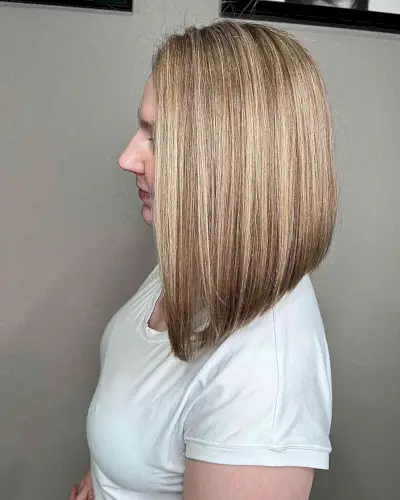 Strawberry copper angled shoulder length bob