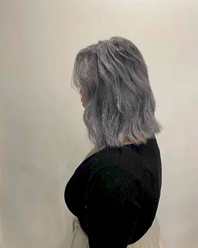 Steel grey hair shoulder length ombre