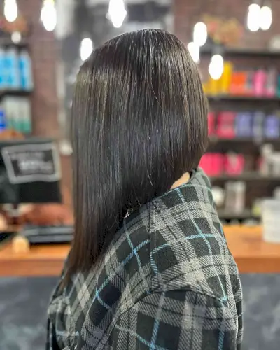 Dark Brunette Graduated Bob on Shoulder-Length Hair