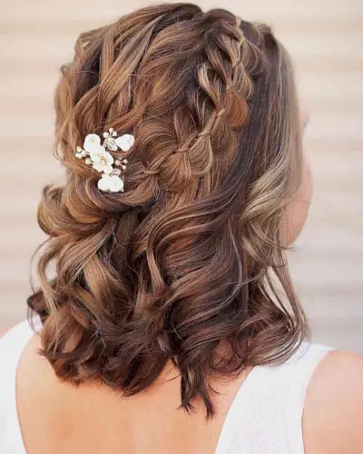 Braided Shoulder-Length Style with Loose Waves