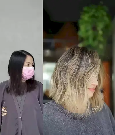 Picture of a bronde textured layers shoulder-length hair