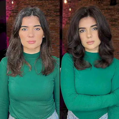 Dark Chocolate Face-Framing Layers on Medium-Length Hair for women with an oval face