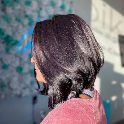 Burgundy Stacked Short to Medium-Length Bob