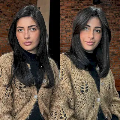 Center-Parted Jet Black Straight Medium-Length Hair for women with an oval face