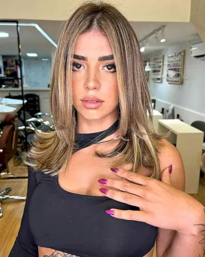 Center-Parted Mid-Length Balayage for Straight Hair