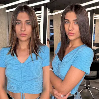 Chic Dark Brunette Straight Medium-Length Hairstyle