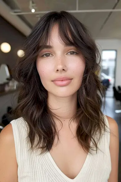 Mid-length textured shag cut with choppy ends