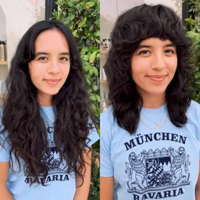 Medium-length curly shag haircut