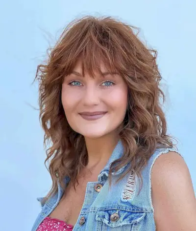 soft curly shag with straight bangs