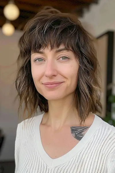 shaggy mullet with fringe bangs