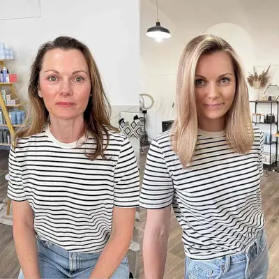 Collarbone-Length Straight Blonde Fine Hair for ladies with a side part