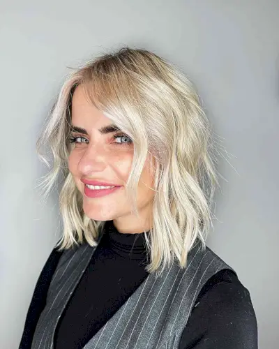 Medium-Length Choppy Blonde Lob for Fine Hair
