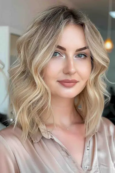 Easy layered cut for mid length fine hair and round faces