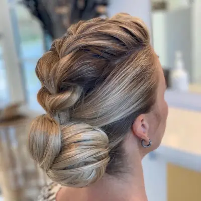 Medium braided pompadour hairstyle for fine hair