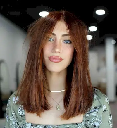 extra long straight bob with a middle part