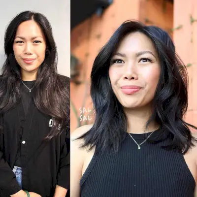 Low-Maintenance Medium Jet Black Shag with an Off-Center Part