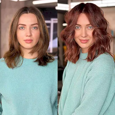 Cute Dark Auburn Toned Medium-Length Hair